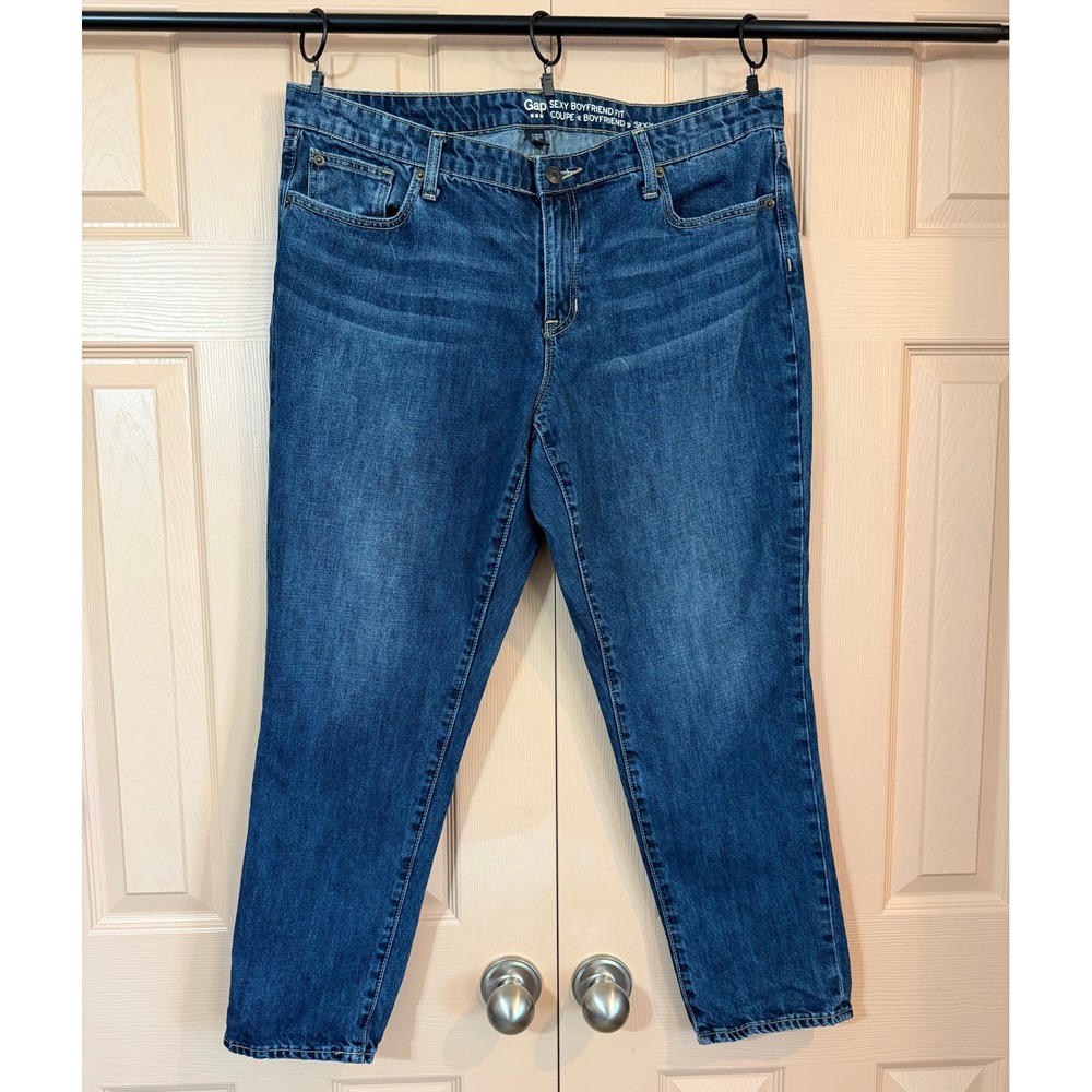 Gap Sexy Boyfriend Jeans Medium Wash 14 32R Relaxed Fit Classic Whiskered Denim